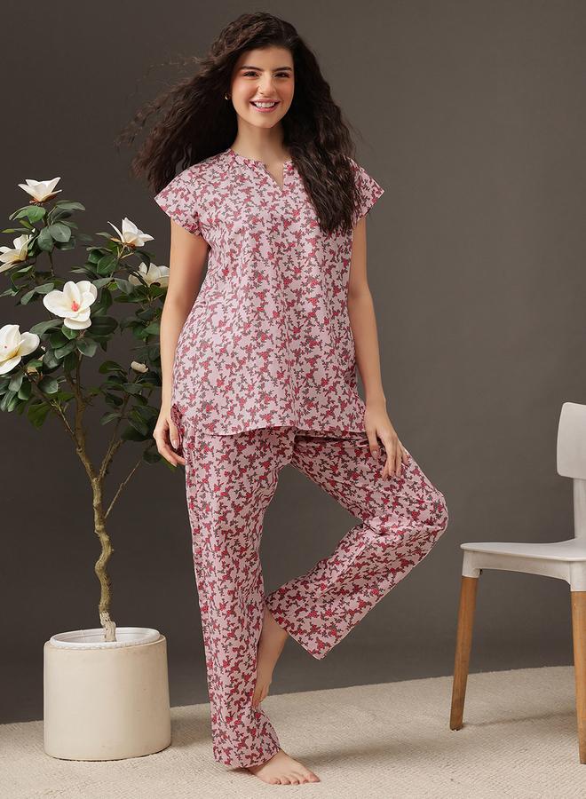 كلوفيا طقم بيجاما من بنطال وبلوزة طويلة بطبعة زهور - Image 3